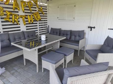 Technorattanowy komplet ogrodowy z sofą 175cm i wysokim stołem Perata Dining Grey