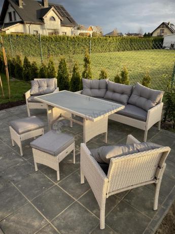 Technorattanowy komplet ogrodowy z sofą 175cm i wysokim stołem Perata Dining Grey