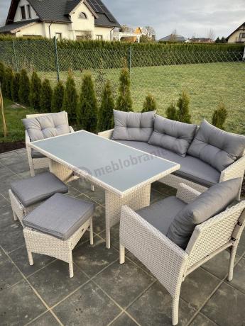 Technorattanowy komplet ogrodowy z sofą 175cm i wysokim stołem Perata Dining Grey