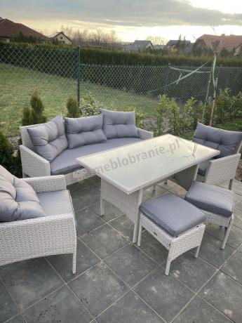 Technorattanowy komplet ogrodowy z sofą 175cm i wysokim stołem Perata Dining Grey
