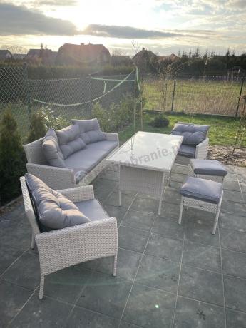 Technorattanowy komplet ogrodowy z sofą 175cm i wysokim stołem Perata Dining Grey