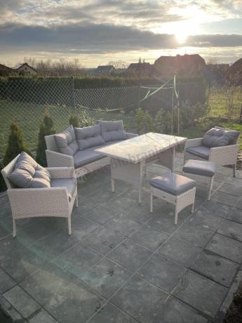 Technorattanowy komplet ogrodowy z sofą 175cm i wysokim stołem Perata Dining Grey