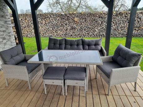 Technorattanowy komplet ogrodowy z sofą 175cm i wysokim stołem Perata Dining Grey