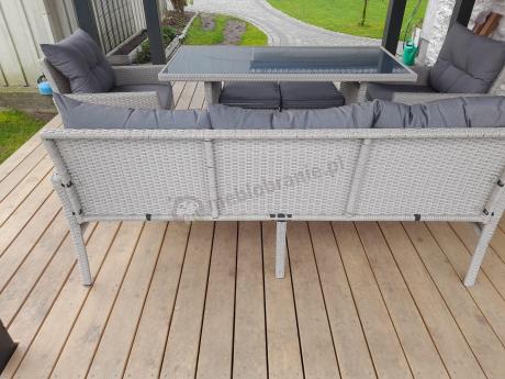 Technorattanowy komplet ogrodowy z sofą 175cm i wysokim stołem Perata Dining Grey