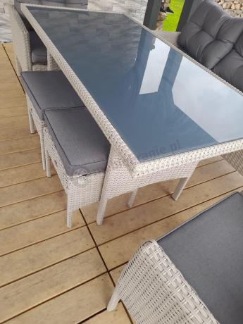Technorattanowy komplet ogrodowy z sofą 175cm i wysokim stołem Perata Dining Grey