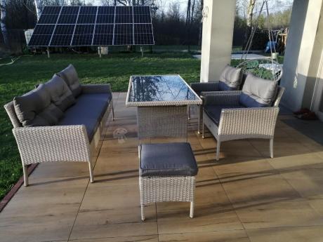 Technorattanowy komplet ogrodowy z sofą 175cm i wysokim stołem Perata Dining Grey
