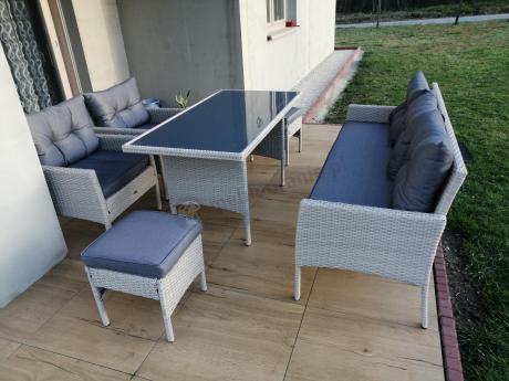Technorattanowy komplet ogrodowy z sofą 175cm i wysokim stołem Perata Dining Grey