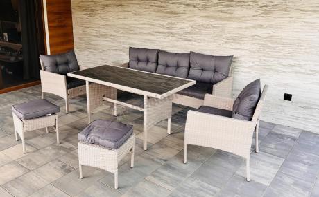 Technorattanowy komplet ogrodowy z sofą 175cm i wysokim stołem Perata Dining Grey