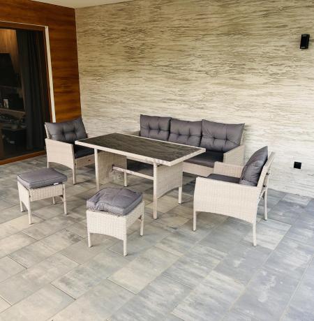 Technorattanowy komplet ogrodowy z sofą 175cm i wysokim stołem Perata Dining Grey