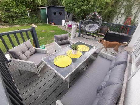 Technorattanowy komplet ogrodowy z sofą 175cm i wysokim stołem Perata Dining Grey