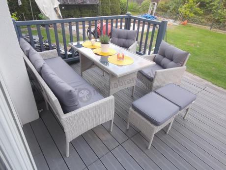 Technorattanowy komplet ogrodowy z sofą 175cm i wysokim stołem Perata Dining Grey