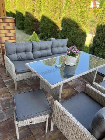 Technorattanowy komplet ogrodowy z sofą 175cm i wysokim stołem Perata Dining Grey