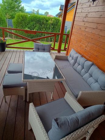 Technorattanowy komplet ogrodowy z sofą 175cm i wysokim stołem Perata Dining Grey