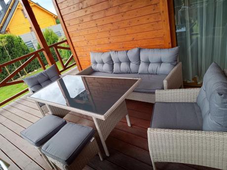 Technorattanowy komplet ogrodowy z sofą 175cm i wysokim stołem Perata Dining Grey