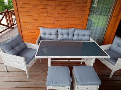 Technorattanowy komplet ogrodowy z sofą 175cm i wysokim stołem Perata Dining Grey