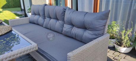 Technorattanowy komplet ogrodowy z sofą 175cm i wysokim stołem Perata Dining Grey
