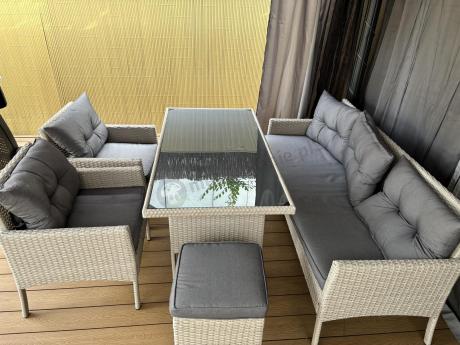 Technorattanowy komplet ogrodowy z sofą 175cm i wysokim stołem Perata Dining Grey