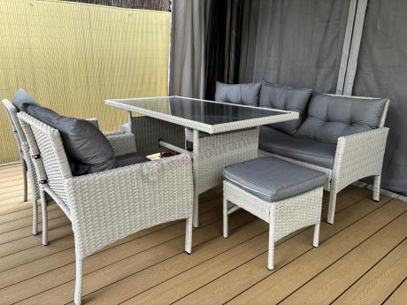 Technorattanowy komplet ogrodowy z sofą 175cm i wysokim stołem Perata Dining Grey