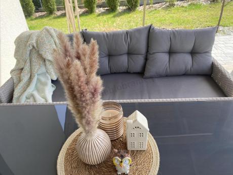 Technorattanowy komplet ogrodowy z sofą 175cm i wysokim stołem Perata Dining Grey