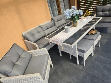 Technorattanowy komplet ogrodowy z sofą 175cm i wysokim stołem Perata Dining Grey