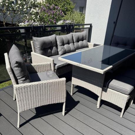 Technorattanowy komplet ogrodowy z sofą 175cm i wysokim stołem Perata Dining Grey
