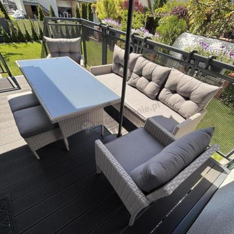 Technorattanowy komplet ogrodowy z sofą 175cm i wysokim stołem Perata Dining Grey