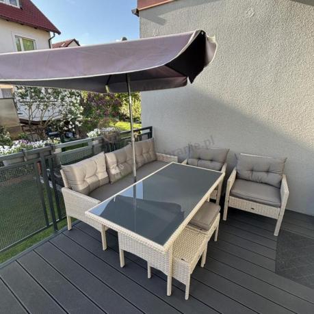 Technorattanowy komplet ogrodowy z sofą 175cm i wysokim stołem Perata Dining Grey