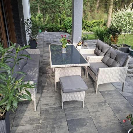 Technorattanowy komplet ogrodowy z sofą 175cm i wysokim stołem Perata Dining Grey