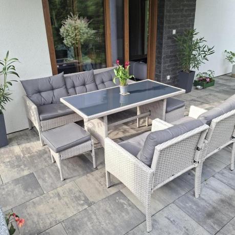 Technorattanowy komplet ogrodowy z sofą 175cm i wysokim stołem Perata Dining Grey
