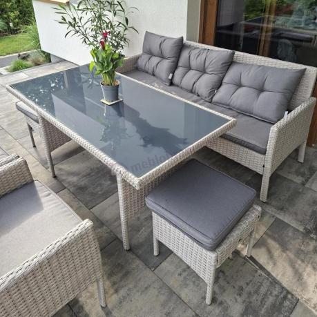 Technorattanowy komplet ogrodowy z sofą 175cm i wysokim stołem Perata Dining Grey