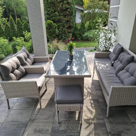 Technorattanowy komplet ogrodowy z sofą 175cm i wysokim stołem Perata Dining Grey