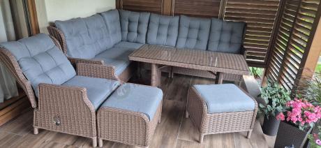 Technorattanowy narożnik 195x251cm z fotelem z regulowanym oparciem Laritto Brown