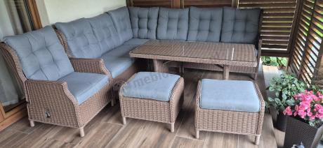 Technorattanowy narożnik 195x251cm z fotelem z regulowanym oparciem Laritto Brown