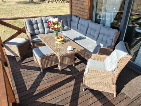 Technorattanowy narożnik 195x251cm z fotelem z regulowanym oparciem Laritto Brown
