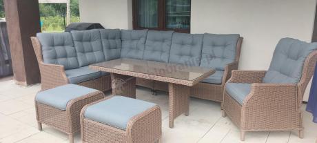 Technorattanowy narożnik 195x251cm z fotelem z regulowanym oparciem Laritto Brown