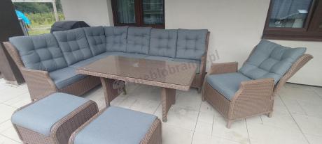 Technorattanowy narożnik 195x251cm z fotelem z regulowanym oparciem Laritto Brown