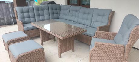 Technorattanowy narożnik 195x251cm z fotelem z regulowanym oparciem Laritto Brown