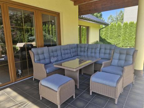 Technorattanowy narożnik 195x251cm z fotelem z regulowanym oparciem Laritto Brown