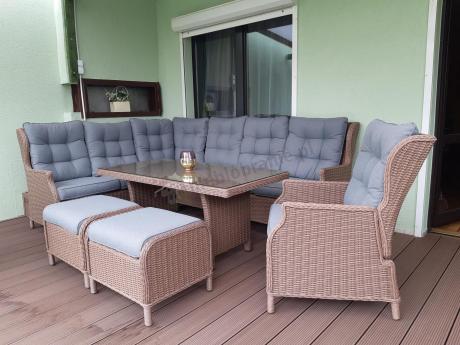 Technorattanowy narożnik 195x251cm z fotelem z regulowanym oparciem Laritto Brown