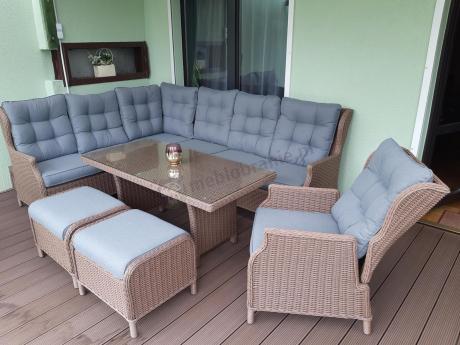 Technorattanowy narożnik 195x251cm z fotelem z regulowanym oparciem Laritto Brown