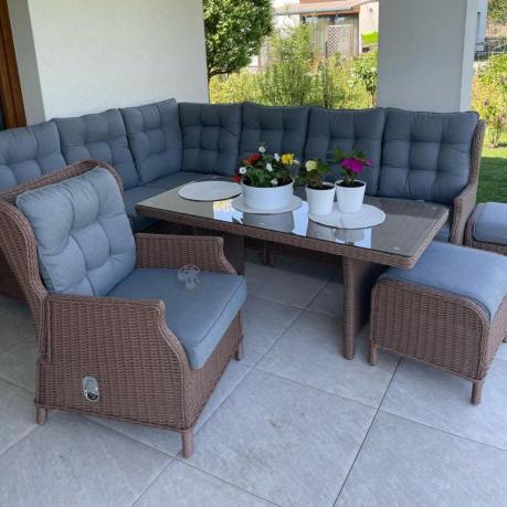 Technorattanowy narożnik 195x251cm z fotelem z regulowanym oparciem Laritto Brown