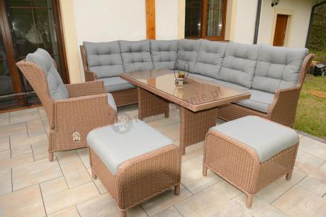 Technorattanowy narożnik 195x251cm z fotelem z regulowanym oparciem Laritto Brown