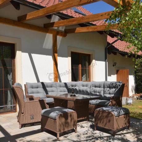 Technorattanowy narożnik 195x251cm z fotelem z regulowanym oparciem Laritto Brown