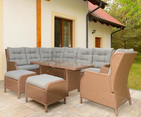 Technorattanowy narożnik 195x251cm z fotelem z regulowanym oparciem Laritto Brown