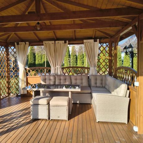 Technorattanowy narożnik 250x190cm z wysokim stołem na taras Cofete Natural