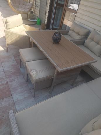 Technorattanowy narożnik na nóżkach Perata Corner Natural + 2 fotele Polywood