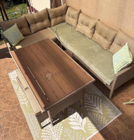 Technorattanowy narożnik ogrodowy z wysokim stołem polywood Perata Corner Natural Polywood