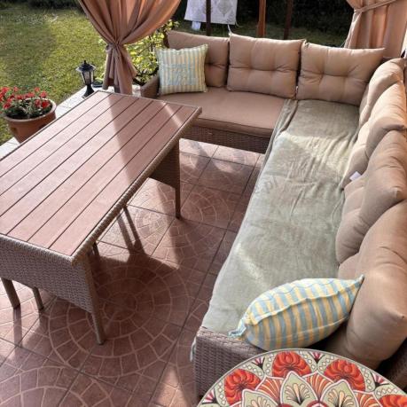 Technorattanowy narożnik ogrodowy z wysokim stołem polywood Perata Corner Natural Polywood