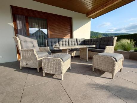 Technorattanowy narożnik tarasowy z regulowanym fotelem - Laritto Corner - Creme