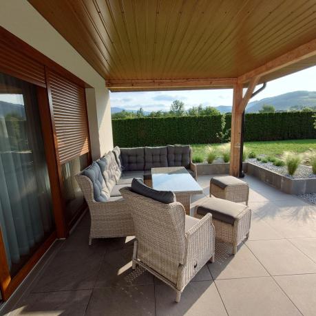 Technorattanowy narożnik tarasowy z regulowanym fotelem - Laritto Corner - Creme